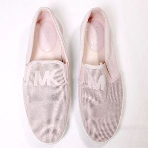 Michael Kors Slip-on Casual Sneaker Shoes Signature MK Logo Leather Light Pink